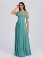 A-line Cold Shoulder Pleated Floor-Length Chiffon Bridesmaid Dress