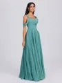A-line Cold Shoulder Pleated Floor-Length Chiffon Bridesmaid Dress