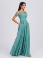 A-line Cold Shoulder Pleated Floor-Length Chiffon Bridesmaid Dress