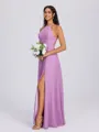 A-line Halter Floor-Length Chiffon Bridesmaid Dress
