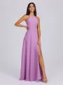 A-line Halter Floor-Length Chiffon Bridesmaid Dress