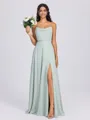 A-line Spaghetti Straps Floor-Length Chiffon Bridesmaid Dress