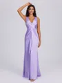 Sheath V-neck Pleated Floor-Length Silk Like Satin Bridesmaid Dress