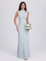Sheath High Neck Pleated Floor-Length Bridesmaid Dress