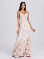 A-line V-neck Ruffles Floor-Length Corset Bridesmaid Dress