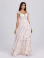 A-line Square Cascading Ruffles Floor-Length Corset Bridesmaid Dress