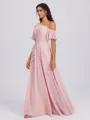 A-line Short Sleeves Ruffles Floor-Length Chiffon Bridesmaid Dress