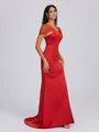 Sheath V-neck Short Sleeves Sweep Train Satin Bridesmaid Dress