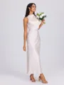 Sheath Halter Pleated Ankle-Length Silk Like Satin Bridesmaid Dress