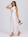 Sheath Halter Pleated Ankle-Length Silk Like Satin Bridesmaid Dress