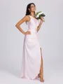 Sheath One-Shoulder Pleated Floor-Length Silk Like Satin Bridesmaid Dress