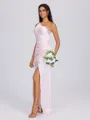 Sheath One-Shoulder Pleated Floor-Length Silk Like Satin Bridesmaid Dress