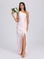 Sheath One-Shoulder Pleated Floor-Length Silk Like Satin Bridesmaid Dress