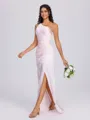 Sheath One-Shoulder Pleated Floor-Length Silk Like Satin Bridesmaid Dress