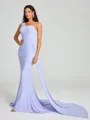 Sheath/Column One-Shoulder Sweep/Brush Train Sleeveless Jersey Bridesmaid Dress