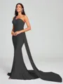 Sheath/Column One-Shoulder Sweep/Brush Train Sleeveless Jersey Bridesmaid Dress