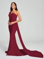 Sheath/Column One-Shoulder Sweep/Brush Train Sleeveless Jersey Bridesmaid Dress