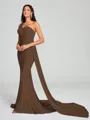 Sheath/Column One-Shoulder Sweep/Brush Train Sleeveless Jersey Bridesmaid Dress