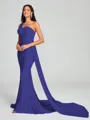 Sheath/Column One-Shoulder Sweep/Brush Train Sleeveless Jersey Bridesmaid Dress