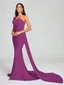 Sheath/Column One-Shoulder Sweep/Brush Train Sleeveless Jersey Bridesmaid Dress