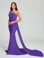 Sheath/Column One-Shoulder Sweep/Brush Train Sleeveless Jersey Bridesmaid Dress