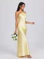Sheath Halter Floor-Length Silk Like Satin Bridesmaid Dress