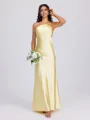 Sheath Halter Floor-Length Silk Like Satin Bridesmaid Dress