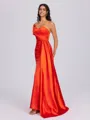 Sheath One-Shoulder Pleated Sweep Train Silk Like Satin Bridesmaid Dress