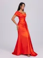 Sheath One-Shoulder Pleated Sweep Train Silk Like Satin Bridesmaid Dress