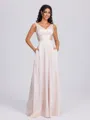 A-line V-neck Pleated Floor-Length Silk Like Satin Bridesmaid Dress
