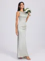 Sheath Scoop Pleated Floor-Length Silk Like Satin Bridesmaid Dress