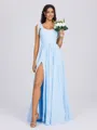 A-line Square Bow Floor-Length Chiffon Bridesmaid Dress