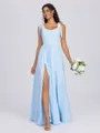 A-line Square Bow Floor-Length Chiffon Bridesmaid Dress