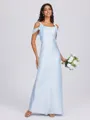 Sheath Cold Shoulder Bow Floor-Length Silk Like Satin Bridesmaid Dress