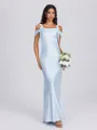 Sheath Cold Shoulder Bow Floor-Length Silk Like Satin Bridesmaid Dress