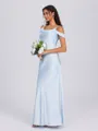 Sheath Cold Shoulder Bow Floor-Length Silk Like Satin Bridesmaid Dress