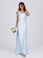 Sheath Cold Shoulder Bow Floor-Length Silk Like Satin Bridesmaid Dress
