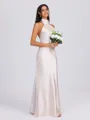 Sheath Halter Bow Floor-Length Silk Like Satin Bridesmaid Dress