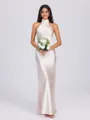 Sheath Halter Bow Floor-Length Silk Like Satin Bridesmaid Dress