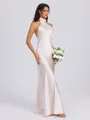 Sheath Halter Bow Floor-Length Silk Like Satin Bridesmaid Dress