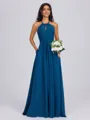 A-line Halter Pleated Floor-Length Chiffon Bridesmaid Dress