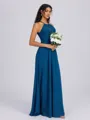 A-line Halter Pleated Floor-Length Chiffon Bridesmaid Dress