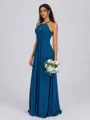 A-line Halter Pleated Floor-Length Chiffon Bridesmaid Dress