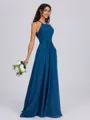 A-line Halter Pleated Floor-Length Chiffon Bridesmaid Dress