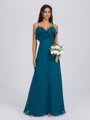 A-line V-neck Ruffles Floor-Length Chiffon Bridesmaid Dress
