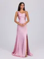 Sheath Straps Pleated Floor-Length Silk Like Satin Bridesmaid Dress