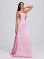 Sheath Straps Pleated Floor-Length Silk Like Satin Bridesmaid Dress