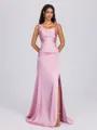 Sheath Straps Pleated Floor-Length Silk Like Satin Bridesmaid Dress