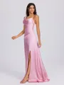 Sheath Straps Pleated Floor-Length Silk Like Satin Bridesmaid Dress