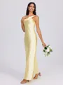 Sheath Pleated Ankle-Length Silk Like Satin Bridesmaid Dress